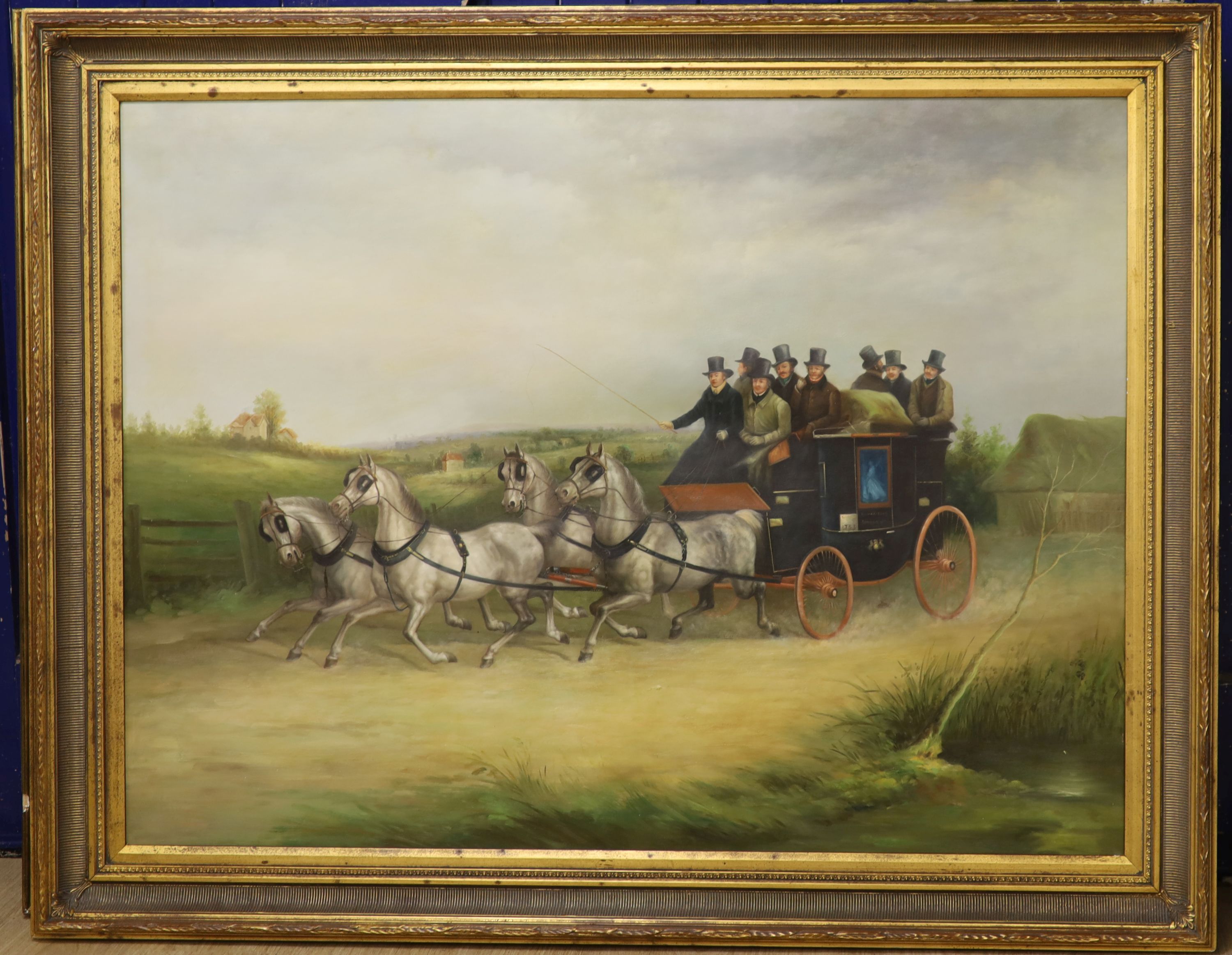 After James Pollard, oil on canvas, Coaching scene, 90 x 121cm